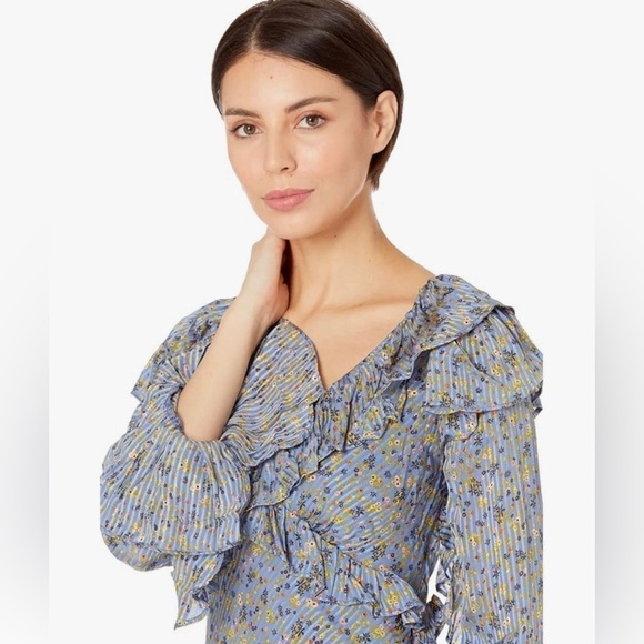 Free People NWT Sweetest Thing Midnight Cowboy blue floral ruffle dress Size 12 - Picture 3 of 6